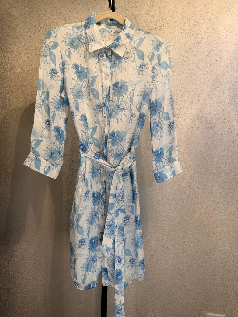 🆕120% Lino Floral Linen Belted Shirtdress - Picture 8 of 15